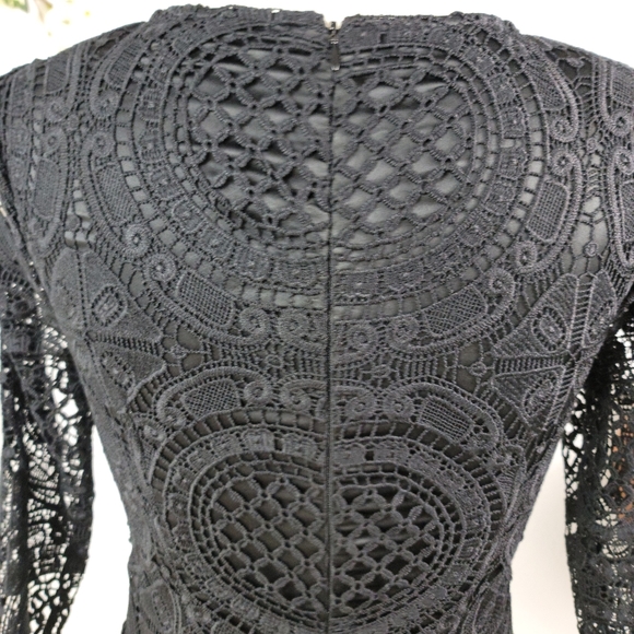 MLM LABEL BLACK LACE NUDE ILLUSION MINI LONG SLEEVE DRESS SZ SMALL - Picture 7 of 16